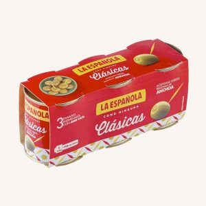 Green olives stuffed with anchovies, Clásicas, manzanilla variety, pack of 3 mini cans