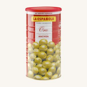 Green olives stuffed with anchovies, Oro, manzanilla variety, large can