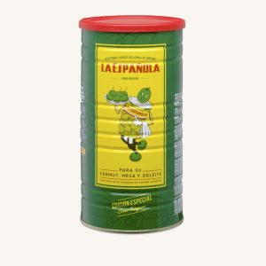 Green olives stuffed with anchovies, vintage 1940s Special Edition, manzanilla variety, large can