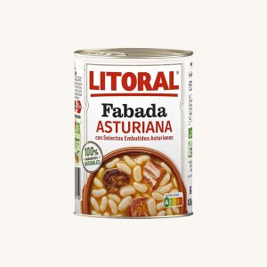 Fabada Asturiana (bean and sausages stew), traditional cooked dish, medium can
