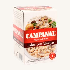 Fabes con almejas (Beans with clams), traditional recipe, 1 portion ready-made meal