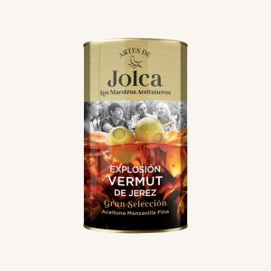 Green manzanilla fina olives filled with Vermouth from DO Jerez (Vermut), can