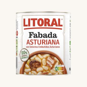 Fabada Asturiana (bean and sausages stew), traditional cooked dish, large can