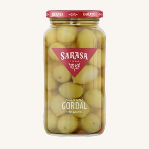 Spicy gordal unpitted olives (picantes, con hueso), jar