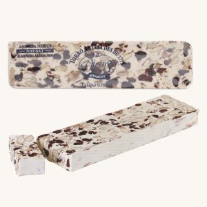 Torrons Vicens artisan semi-hard almond nougat with cranberries (turrón / torró semiduro de almendra con arándanos), bar