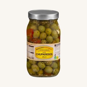 Chupadedos style seasoned split olives (aceitunas partidas estilo Chupadedos), from Seville, jar