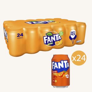 Fanta Naranja soft drink with 8% orange juice, 24-can pack