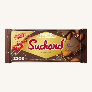 Suchard Dark Chocolate Nougat with Almonds and Puffed Rice (Turrón de Chocolate Negro con almendras), tablet