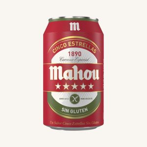 Gluten free Mahou Cinco Estrellas, Pale lager beer (cerveza), from Madrid, can