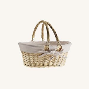 Oval wicker basket with handles (ideal for gifts), white natural cloth colour, 35x25x15cm